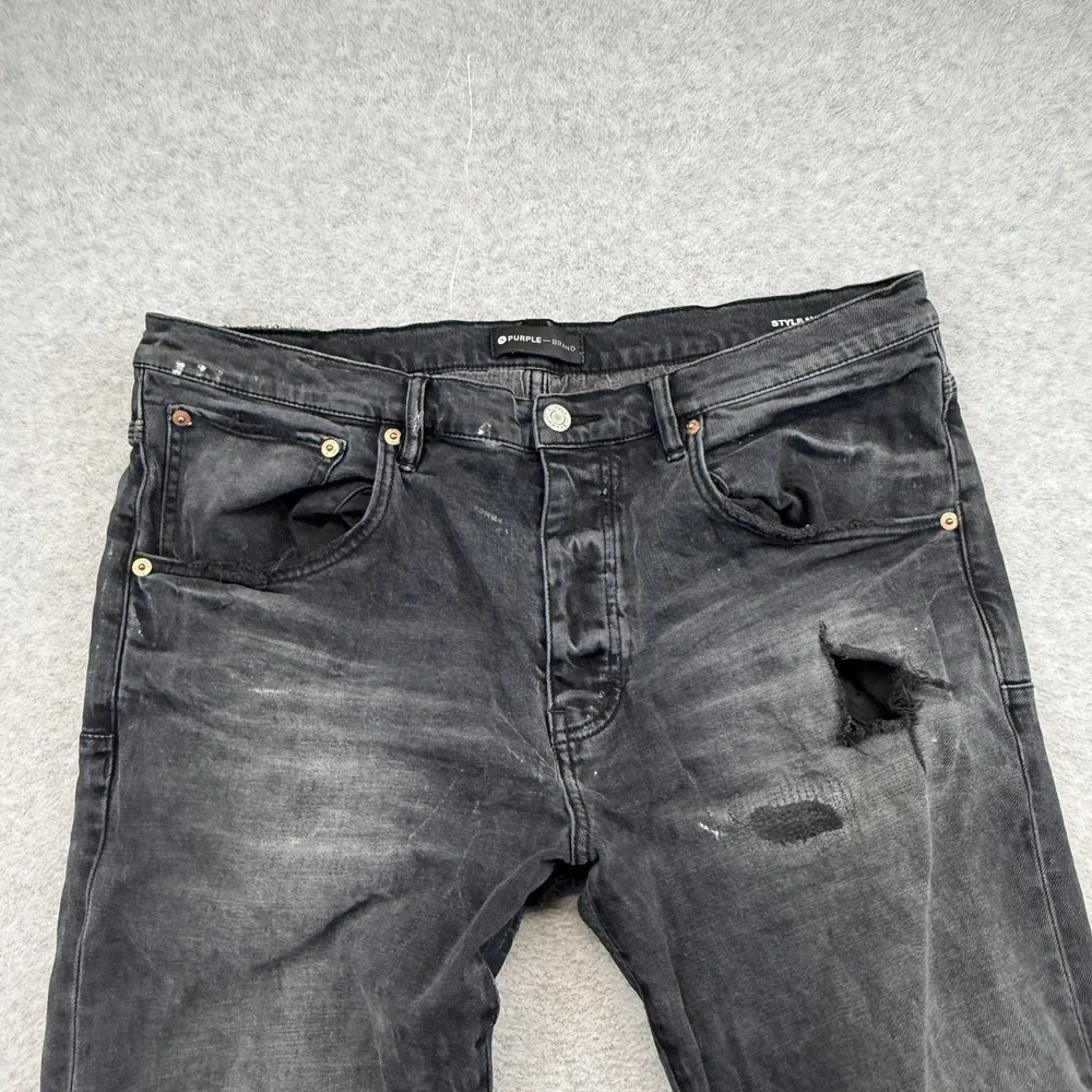 Purple Brand Mens 38 x 32 80080 Destroyed Distressed Slim Jeans Black Rare p002